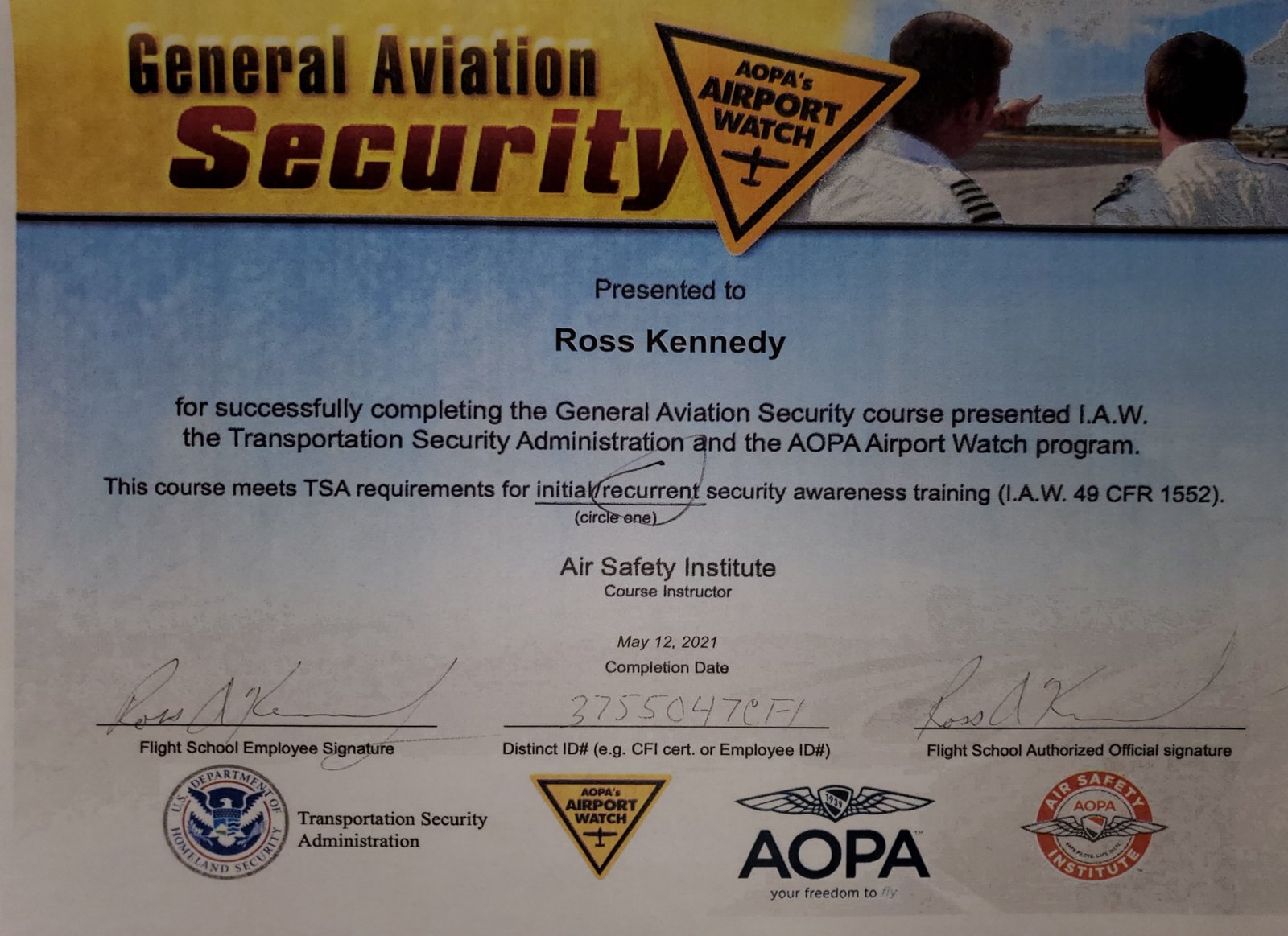 General aviation security training
